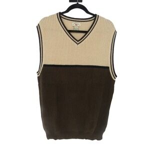 County Seat‎ Sweater Vest Mens Large Brown Beige Colorblock Ribbed Knit Academia